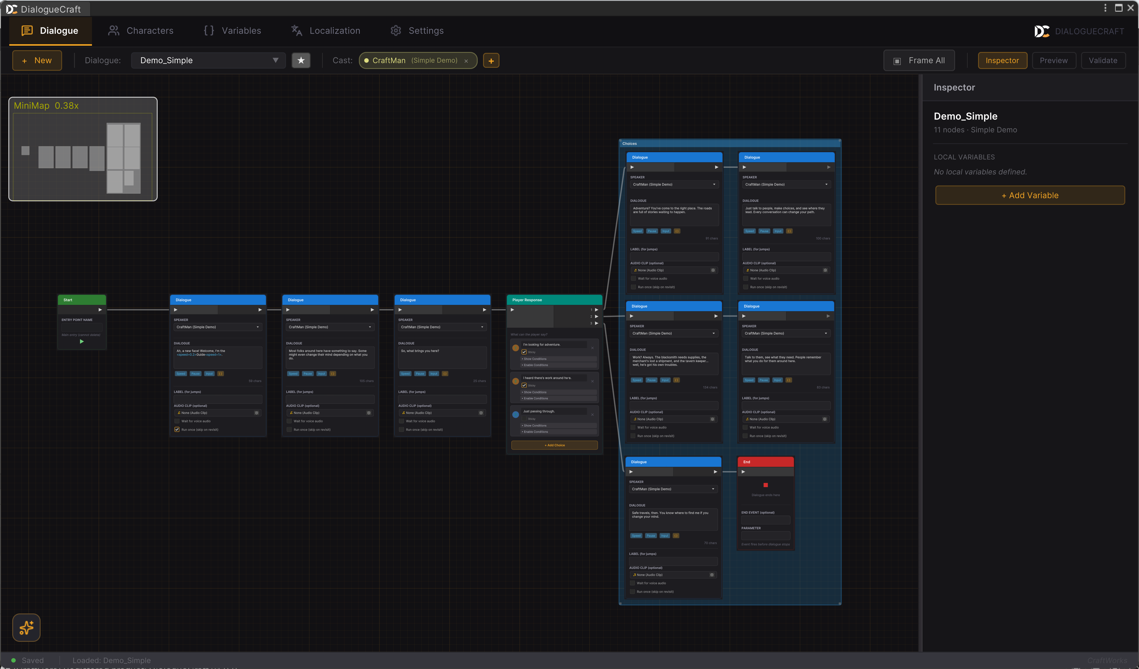 DialogueCraft editor overview