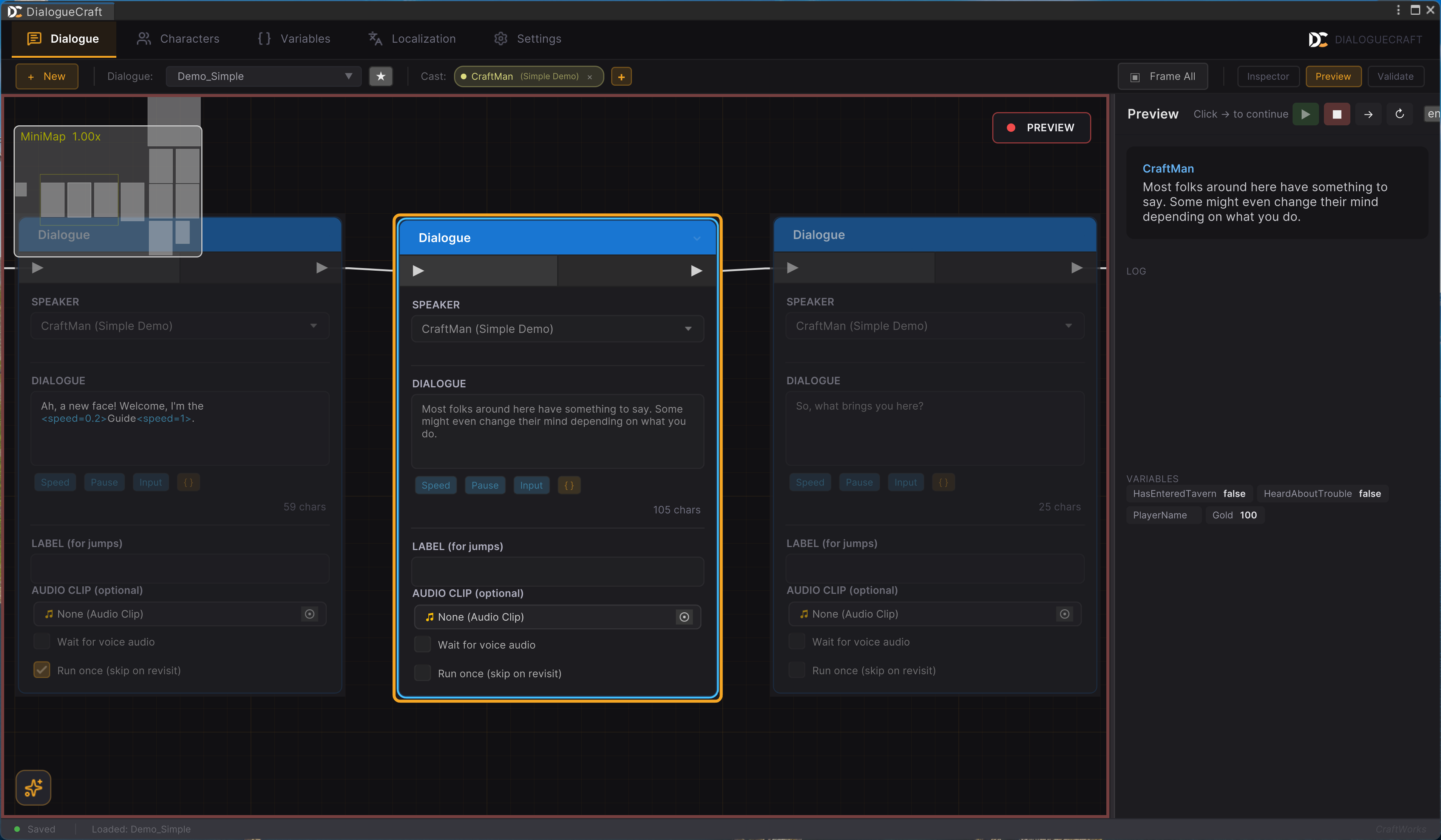 Preview mode running with highlighted node